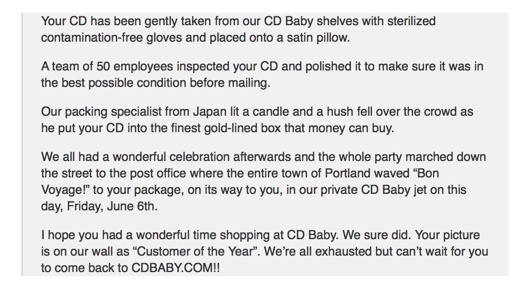 Derek Sivers' CD Baby Email