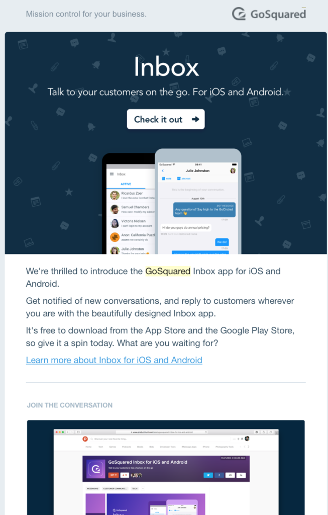 GoSquared Inbox for iOS and android