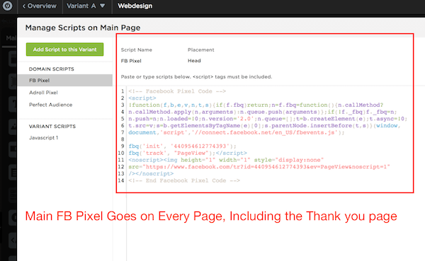 Unbounce Facebook Pixel Code