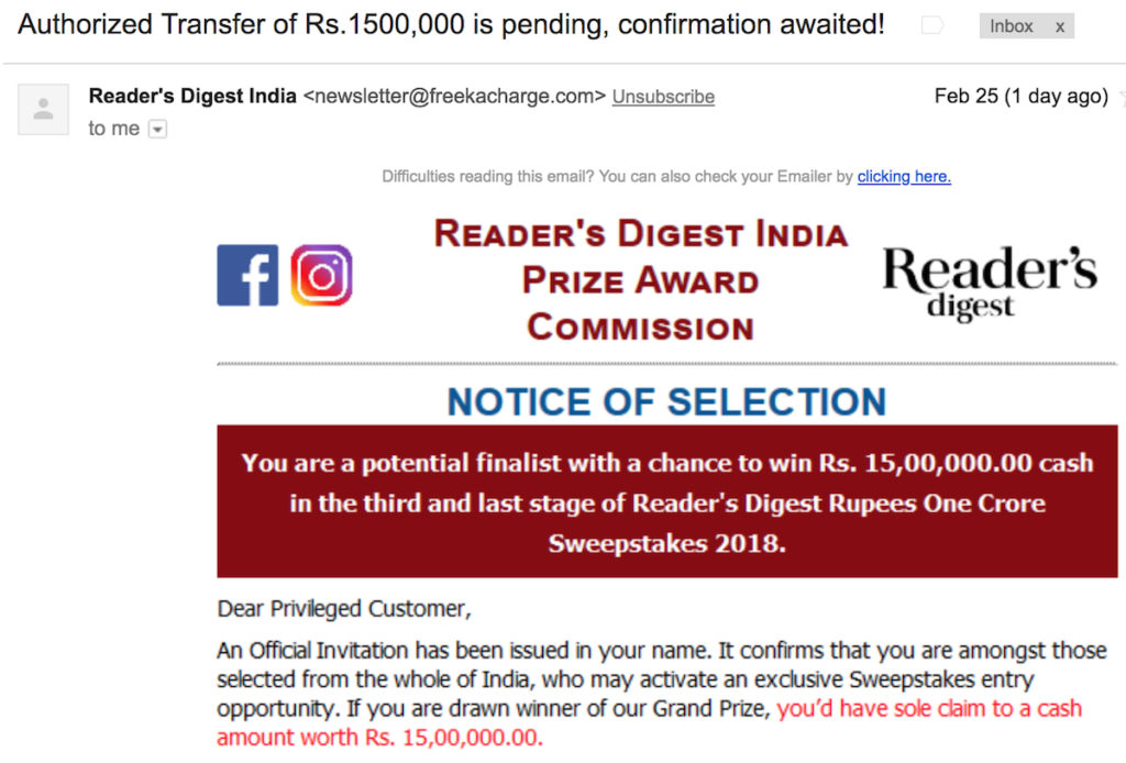 Readers Digest Emails