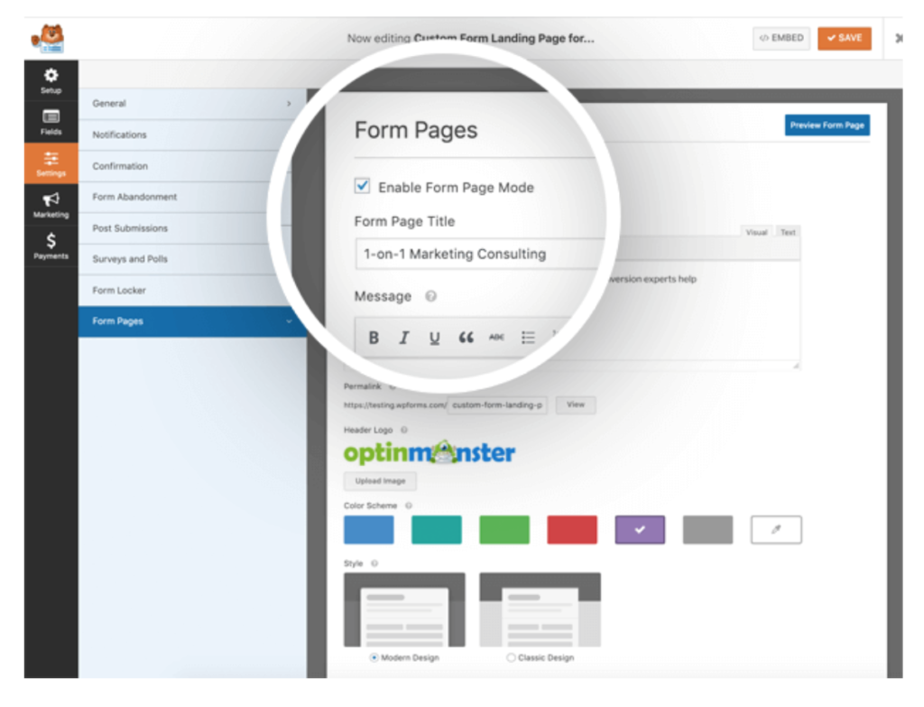 creating form pages with WPforms