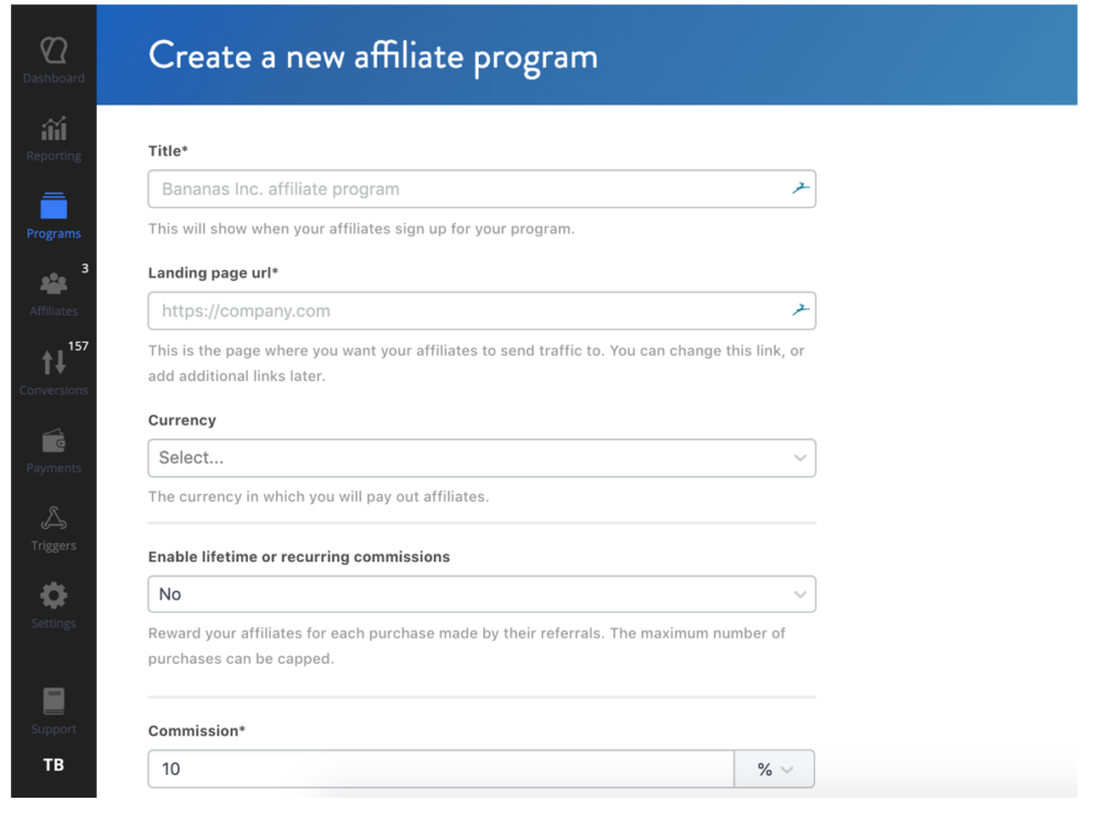 Create Affiliate Program with Tapfiliate