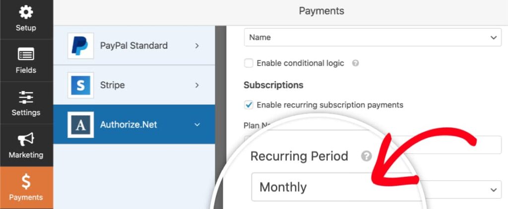 wpforms recurring payment forms