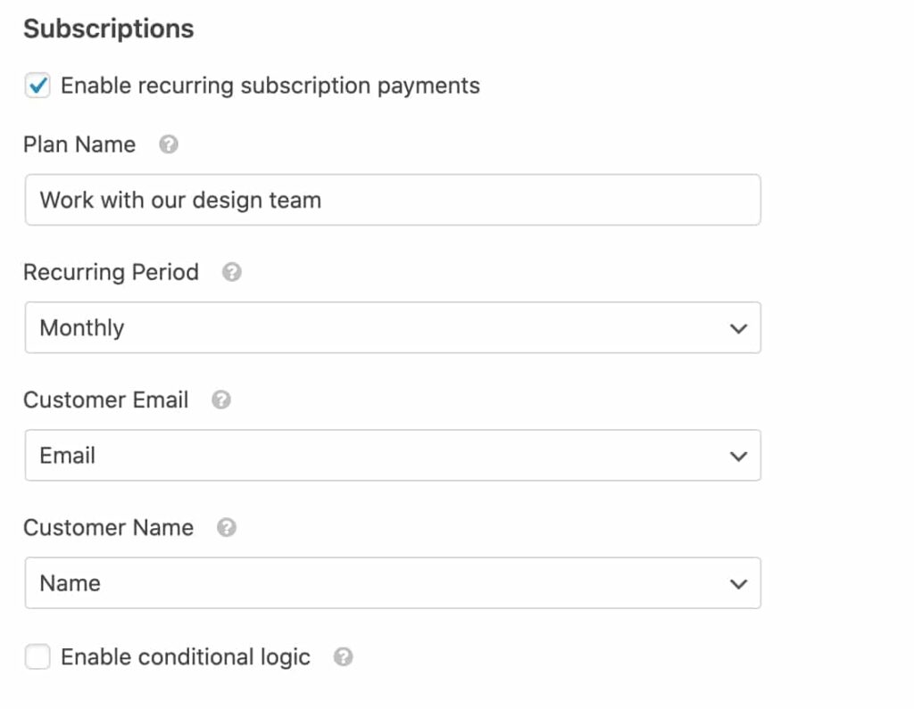 wpforms enable subscriptions