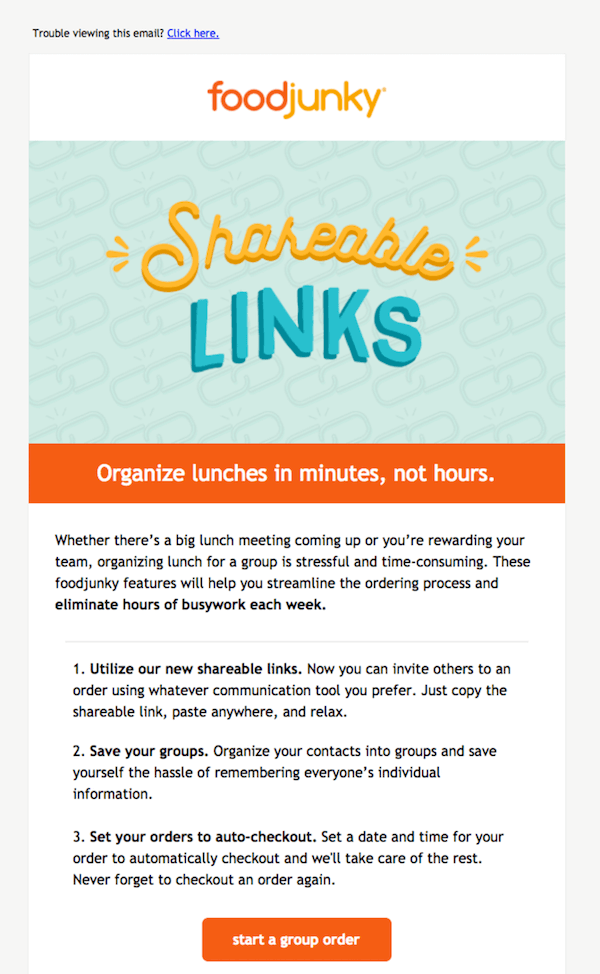 Foodjunky B2B Email Marketing Examples