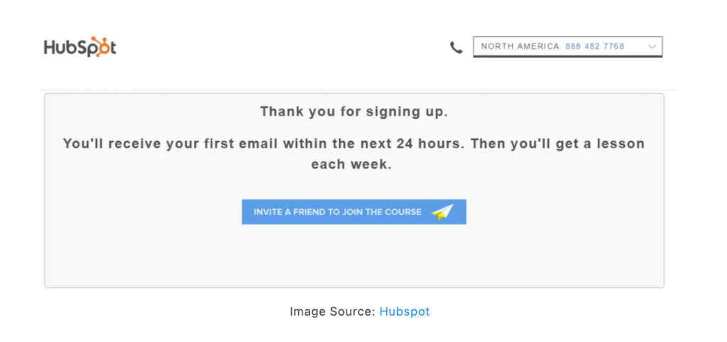 Hubspot thank you page for referral marketing