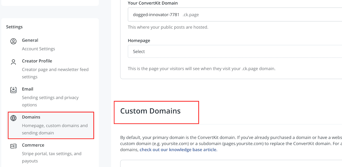 Add custom domain convertkit