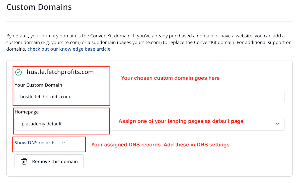 Domain Name Settings Convertkit