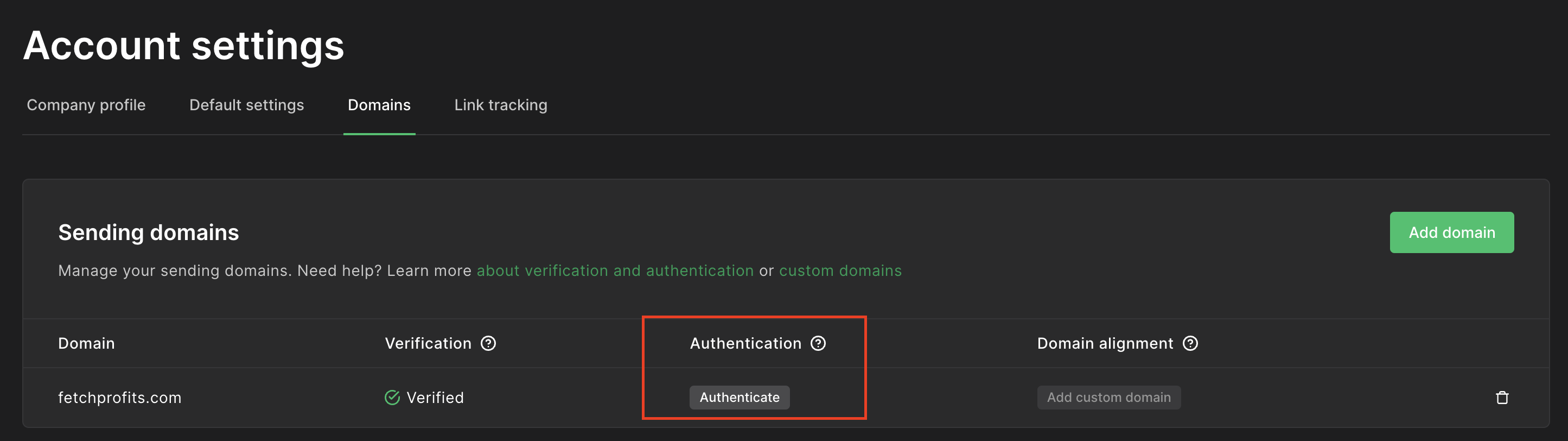 authenticate domain with mailerlite