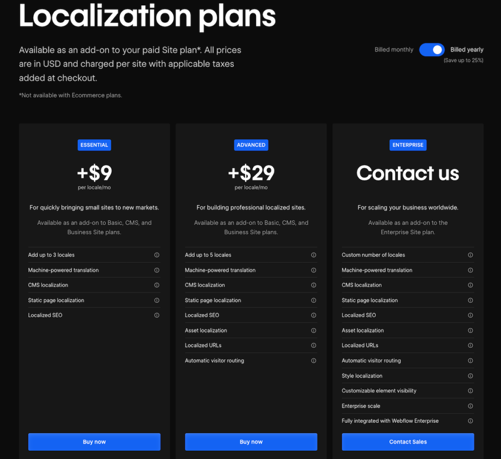 Webflow localization plans