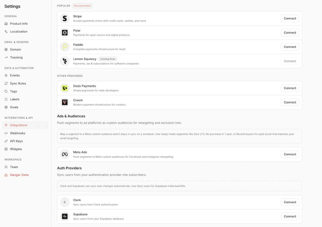 Sequenzy Integrations & Webhooks