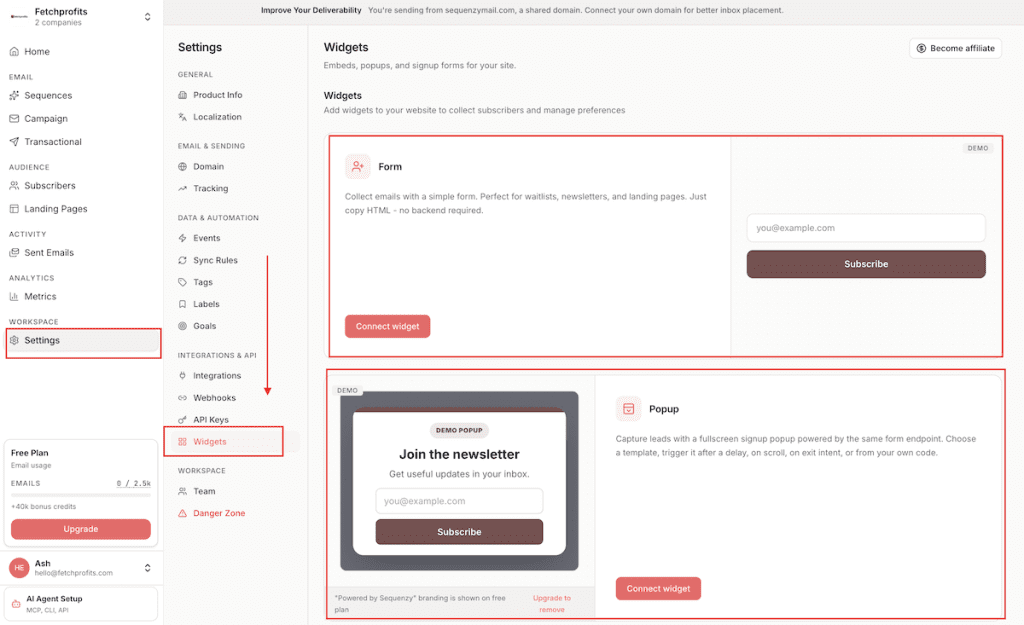 Where are signup forms for Sequenzy?